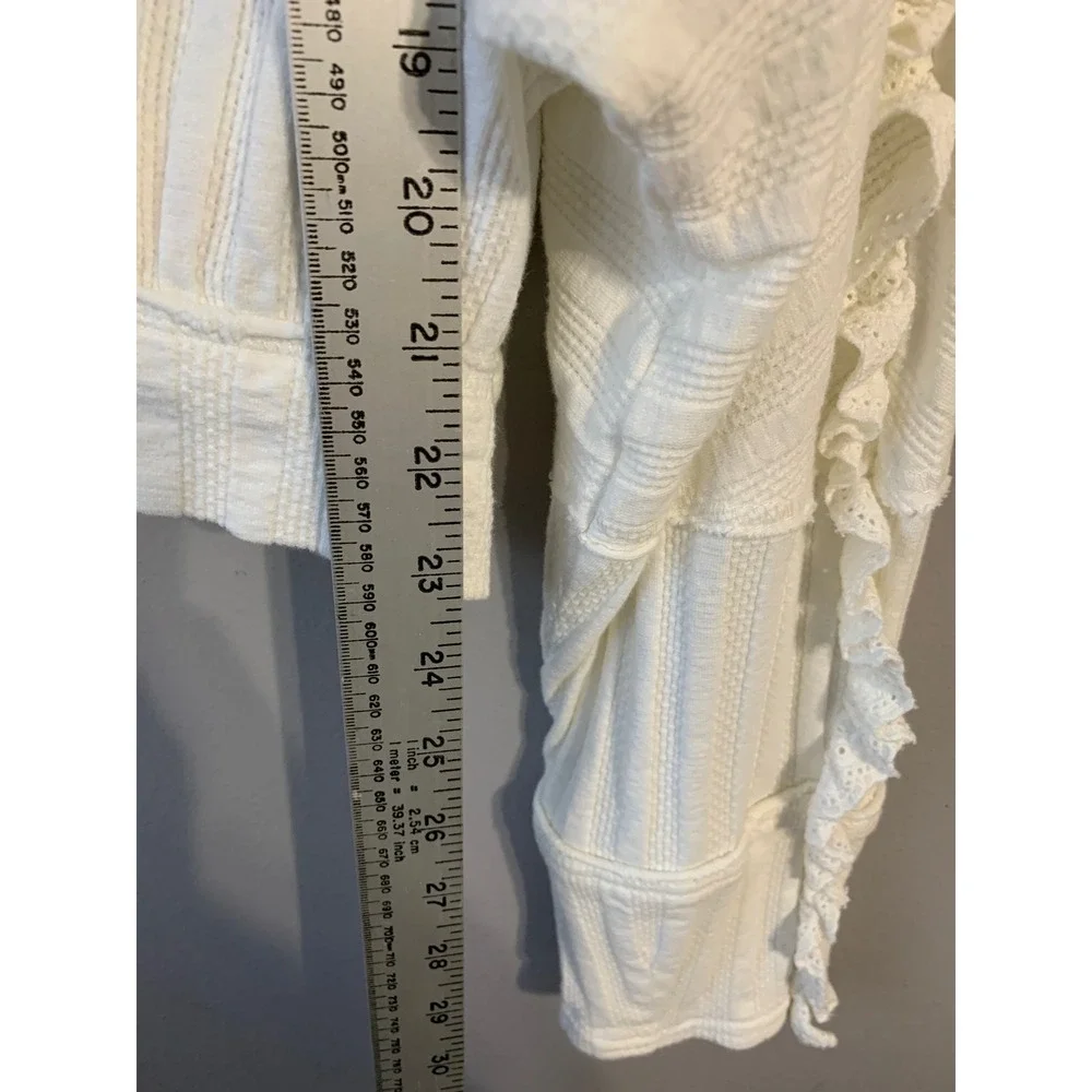 Free People Cottage-core More Romance Top Ivory Ruffle Trim Long Sleeve Blouse L